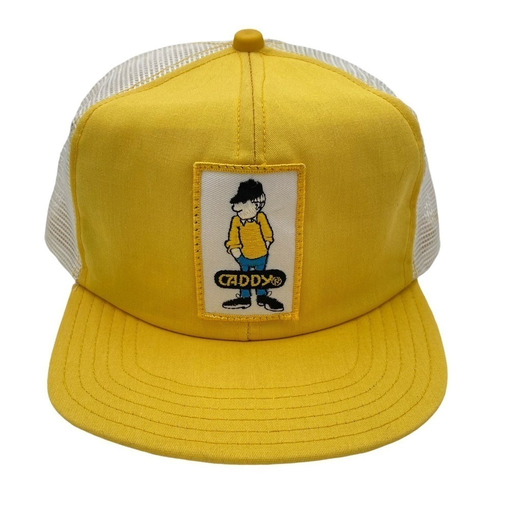 Vintage 70’s Golf Caddy Patch Yellow & White Flat Bill Snap Back Trucker Cap O/S